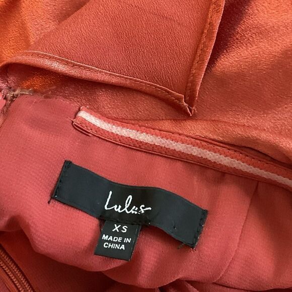 Lulus Pure Happiness Rust Orange Satin Off-the-Shoulder Maxi Dress Size XS - Picture 5 of 7